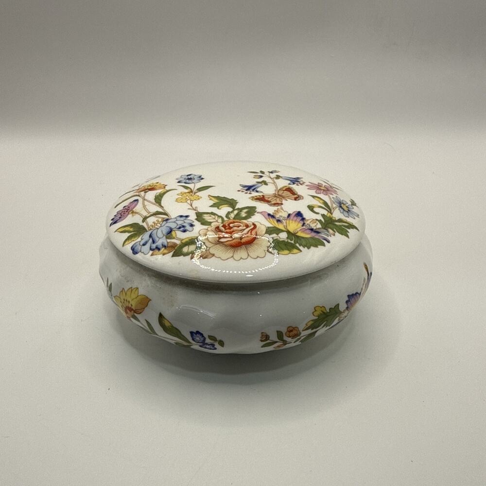 Minton Haddon Hall Chintz Green Trim Trinket Vanity Box Excellent Condition
